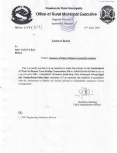Letter of Intent for procurement of parts for Domen Truss Bridge Construction